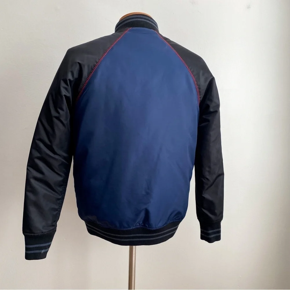 True Religion Men’s Bomber Varsity Jacket Quilted Nylon Navy Black Streetwear M
